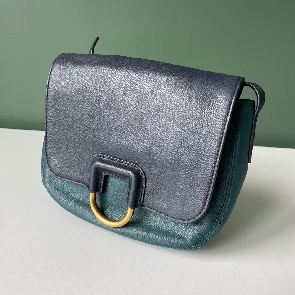 Fossil navy and blue green leather shoulder flap bag